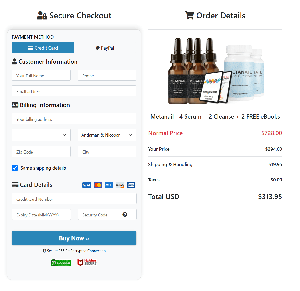 Checkout page Metanail Serum Pro